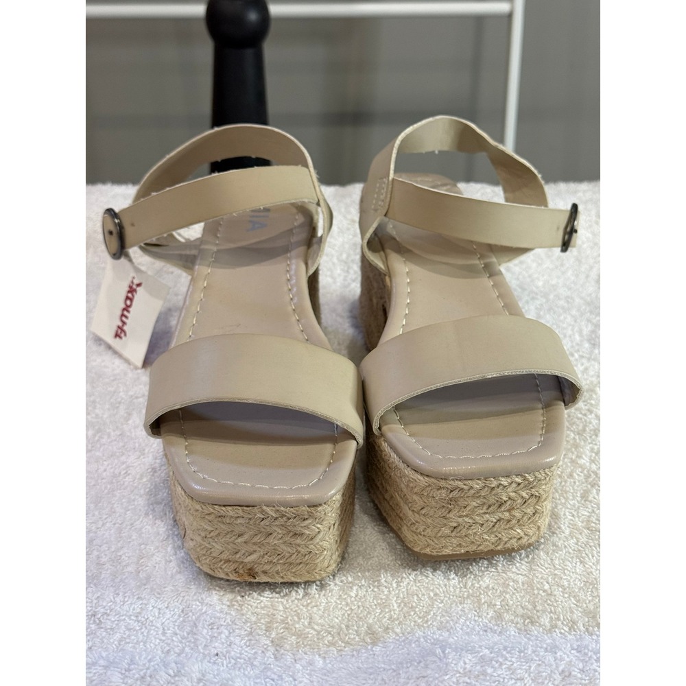 MIA Womens Beige Espadrille Platform Sandals Block Heel Square Toe 8 NEW Boho